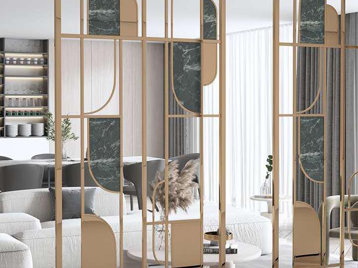 大（dà）客廳不鏽鋼屏風背景牆