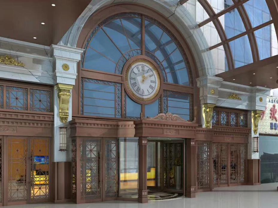 寫字樓紅古銅不鏽鋼旋轉玻璃門