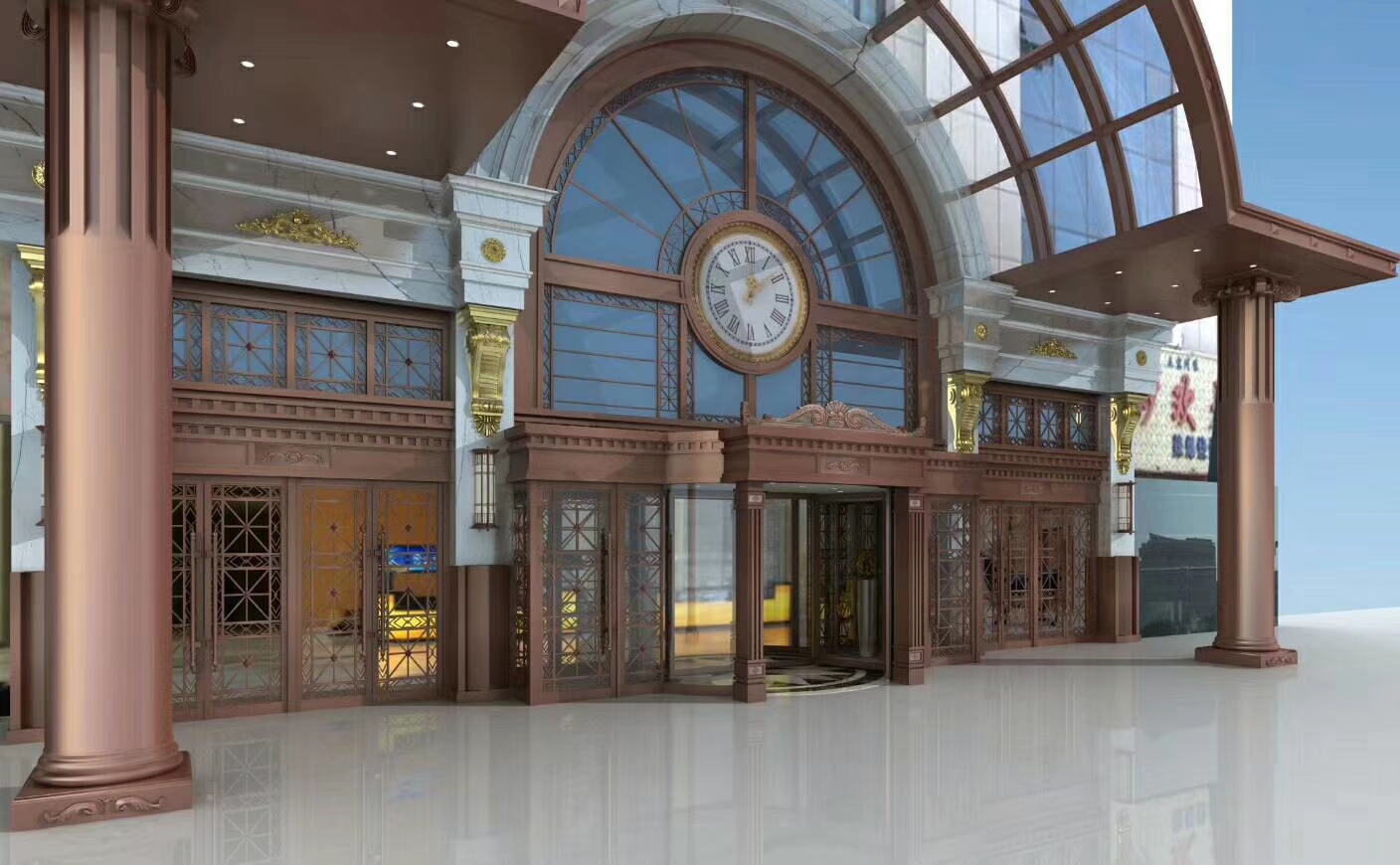 寫（xiě）字（zì）樓（lóu）紅古銅不鏽鋼玻（bō）璃門